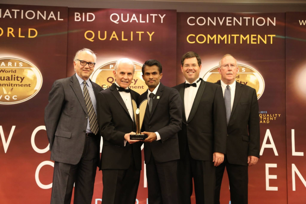 Waterways Engineering receiving the 2015 World Quality Commitment Gold Award in Paris